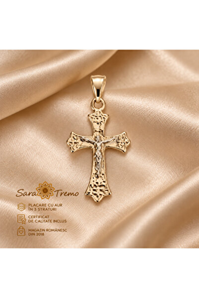 SaraTremo Bicolor Cross Pendant with Jesus – 18K yellow and white gold