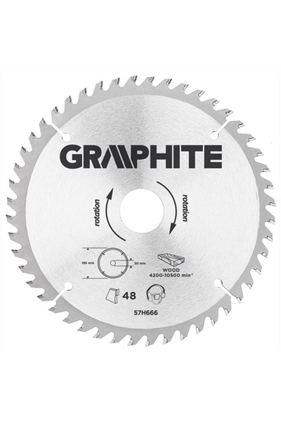 graphite Panza ferastrau circular 48 dinti varfuri HM 185x30mm 57H666