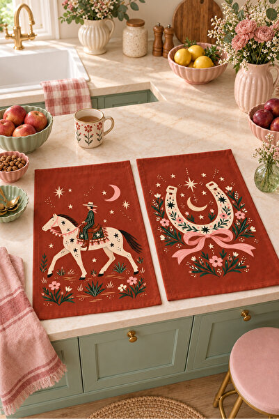 Evmila Celestial Horse Horse and Nal Patterned 2-Piece Kitchen Towel Set 35X55