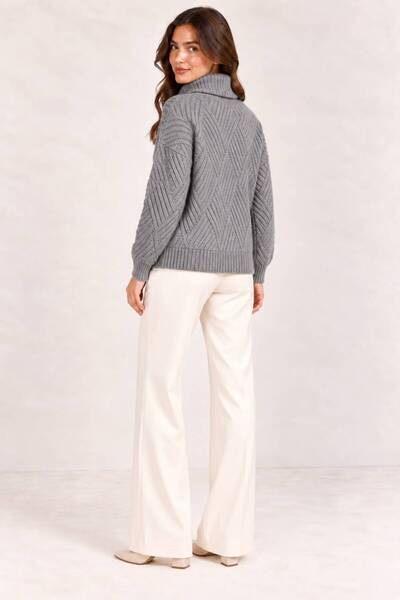 HIRA CO. Women's Turtleneck Geometric Patterned Long Sleeve Knitwear Sweater