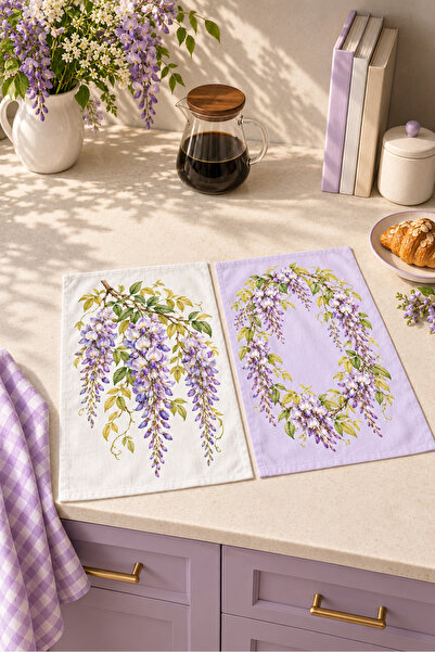 milbaygrup Wisteria Dream Purple Cluster Patterned 2-Piece Kitchen Towel Set ...