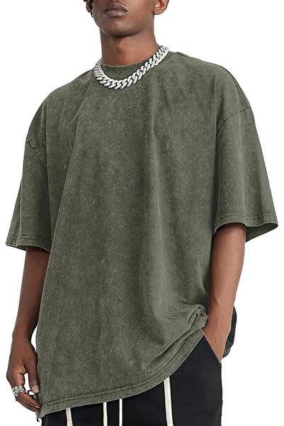 GENERAL Bobeutou Oversized Vintage Acid Wash Tshirt for Men Cotton Solid T Sh...