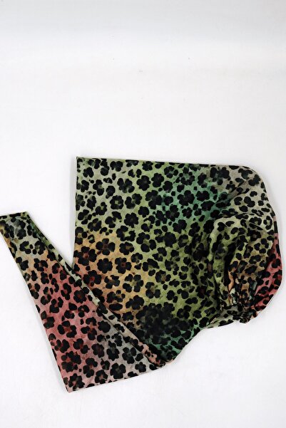 hadiora Women's Multi-Colored Leopard Patterned Ready-To-Wear Scarf with Tie at the Back, Practical Shawl Bonnet