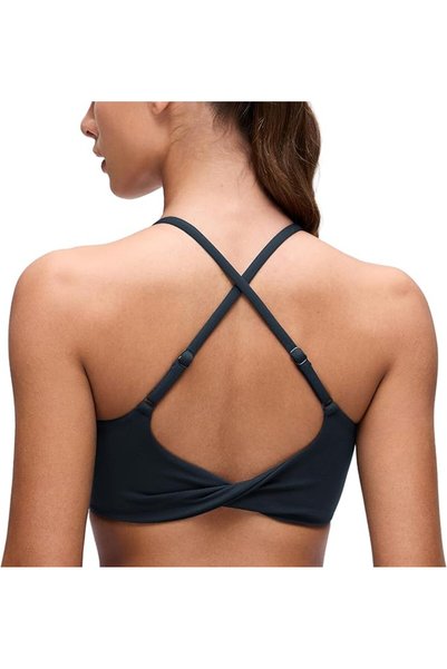 CRZ YOGA Butterluxe Twist Cross Back Sports Bras for Women - U Neck Padded Ad...