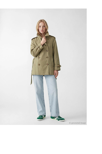 LC Waikiki Xside Khaki Belted Oversize Women's Trench Coat