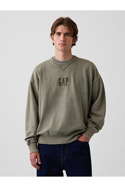GAP Erkek Haki Heavyweight Oversized Logo Sweatshirt