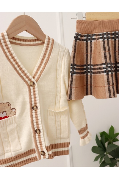 MiniKids Set Pulover + Fusta, model crem