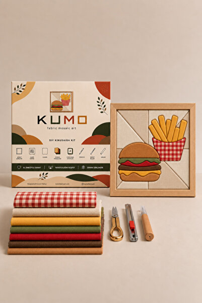 KUMO fabric mosaic art Kit de hobby Hamburger&Patates Kinusaiga – Kit DIY pen...