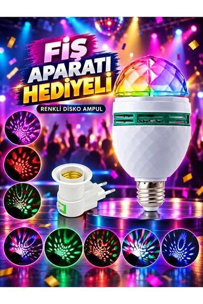 MVLH Disko Topu Renkli Led Döner Başlıklı Ampul Gece Lambası + E27 Duylu Renk...