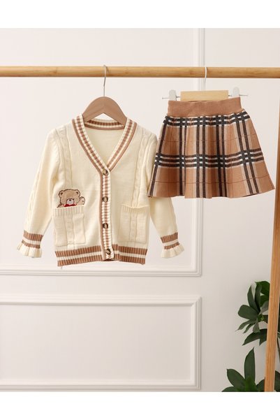 MiniKids Set Pulover + Fusta, model crem