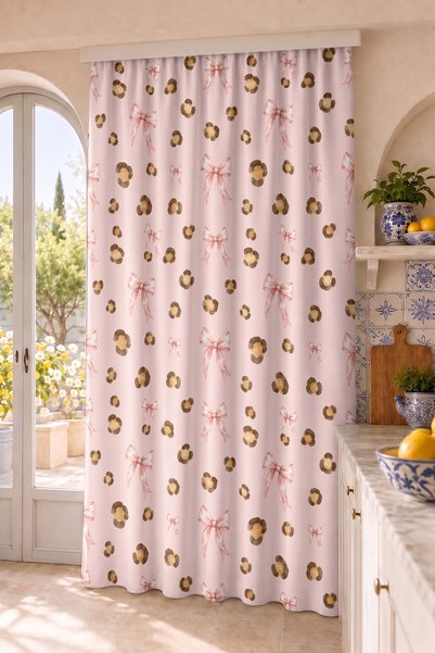 Home Fiyonklu Leopar Desenli Dijital Baskılı Tek Kanat Fon Perde (Kırlent Kıl...
