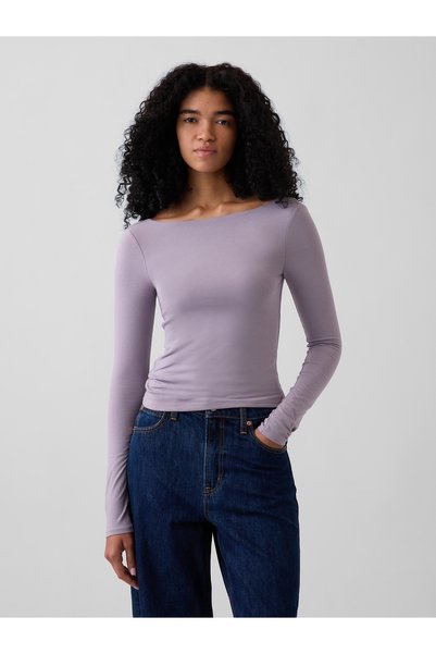 GAP Kadın Lila CloseKnit Jersey Scoop-Back T-Shirt