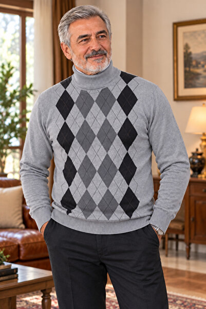 Beyome Men's Half Fisherman Patterned Sweater Organic Cotton Knitwear Winter ...