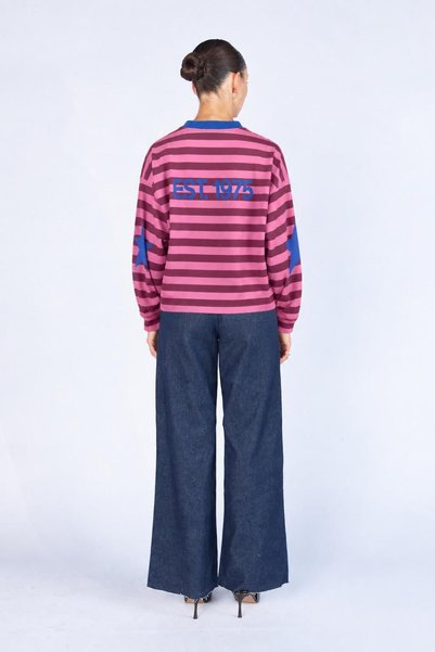 TENA Kadın Gül Kurusu Bisiklet Yaka Kolları Yıldız Baskılı Yazılı Çizgili Sweatshirt