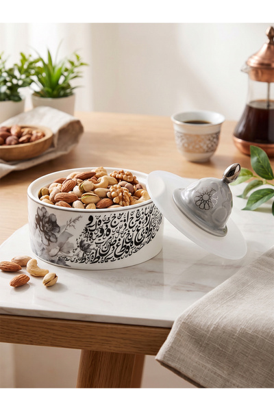 KOZE وعاء تقديم وتمرية بورسلين عظمي فاخر (Bone China) أسطواني مع غطاء (11 سم ...