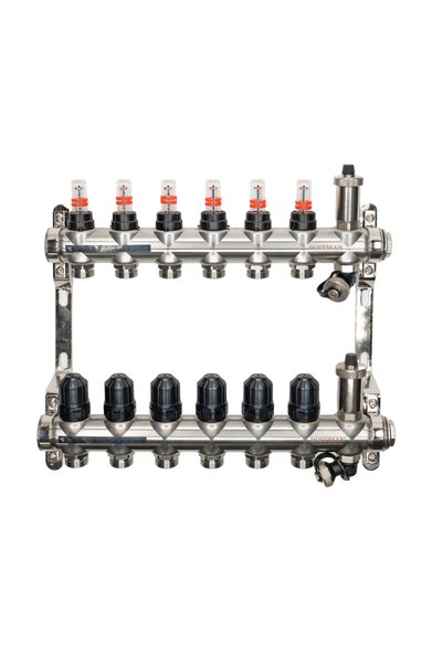 ANTBRO Distribuitor din Inox cu Debitmetru, 6 Cai, 1" x 3/4", Lungime 431 mm,...