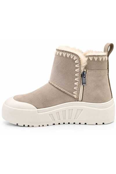 Koray Shoes Kadın Kışlık Kürklü Süet Deri Kalın Tabanlı Fermuarlı Günlük Bot