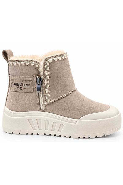 Koray Shoes Kadın Kışlık Kürklü Süet Deri Kalın Tabanlı Fermuarlı Günlük Bot
