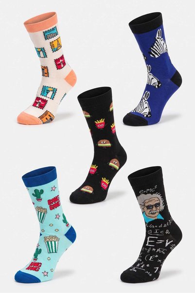 OBJE Unisex Hamburger Pattern 5-Piece Socks