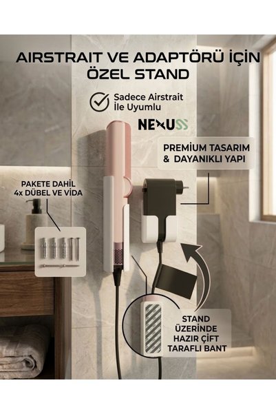 NEXUSS DESIGN Airstrait Uyumlu Duvar Standı, Beyaz Renk Saç Şekillenirici Ask...
