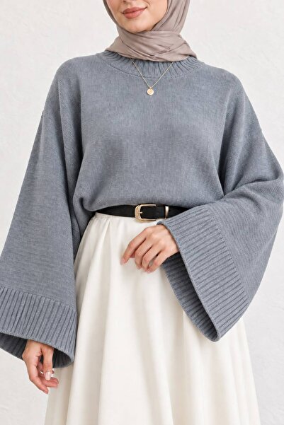 Sfg Life Moda Kadın Bisiklet Yaka Oversize Geniş Kollu Triko Kazak