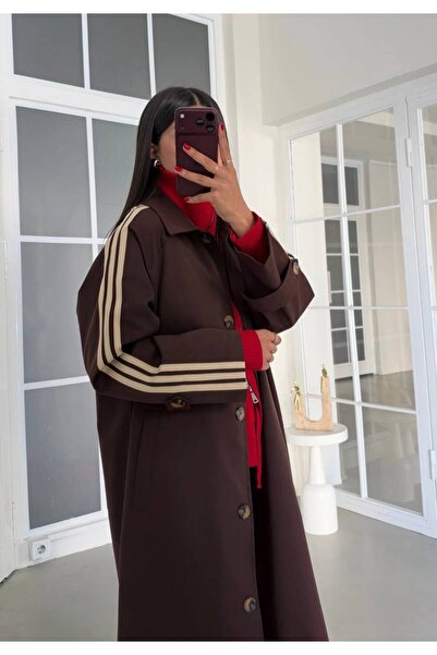 Olbia Women's Brown Striped Oversize Premium Trench Coat