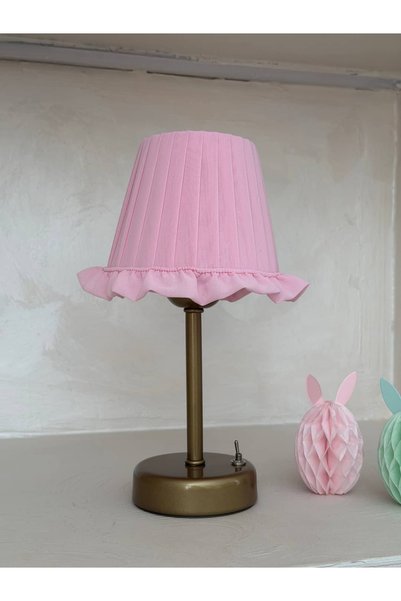 Maison Avf Pink Ottoman Silk Ruffled Wireless Table Lamp - Alt Uzun Antique Gold