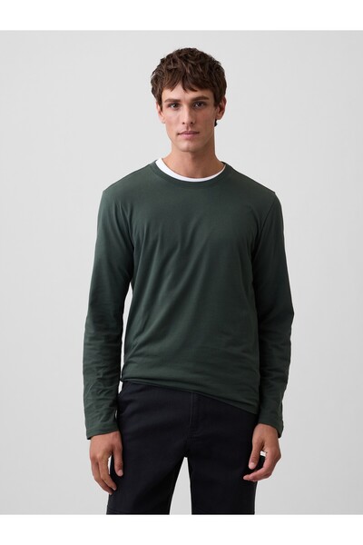 GAP Erkek Koyu Yeşil Uzun Kollu Everyday Soft T-Shirt