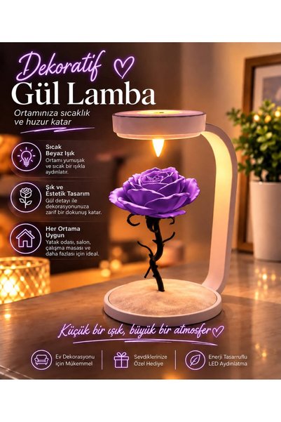 GF3D 3D BASKI SOLMAYAN GÜL MASA LAMBASI-DEKORATİF ROMANTİK GECE LAMBASI-SEVGİ...