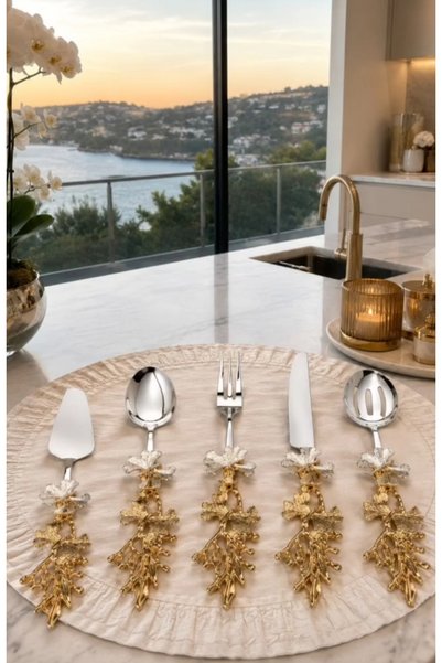 EBRULİEMAYE 5-Piece Service Set in Gold Chrome Steel Is Suitable for Stylish ...