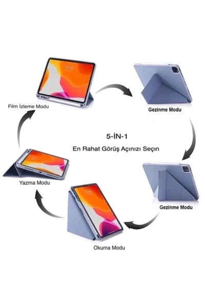 m.tk moveteck iPad 11 (A16) 2025 & 10. Nesil 10.9 Uyumlu Kılıf Yumuşak Kalem Bölmeli Akıllı Uyku Modlu Yatay ve Dikey Standlı Kapak - Leopar Fiyonk Desenli