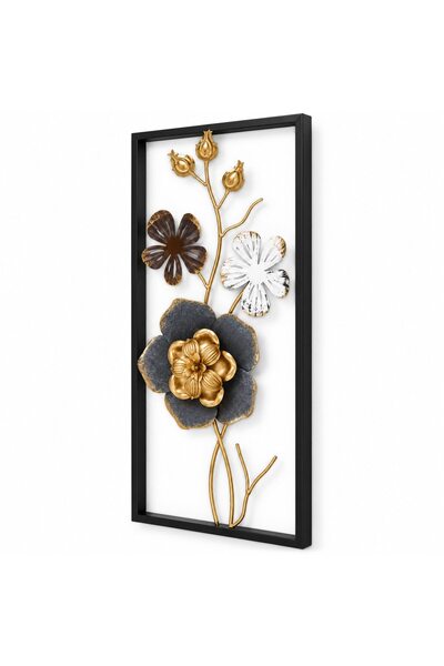 SHOPPINO Tablou decorativ de perete cu flori 3D în ramă neagră 25x50cm