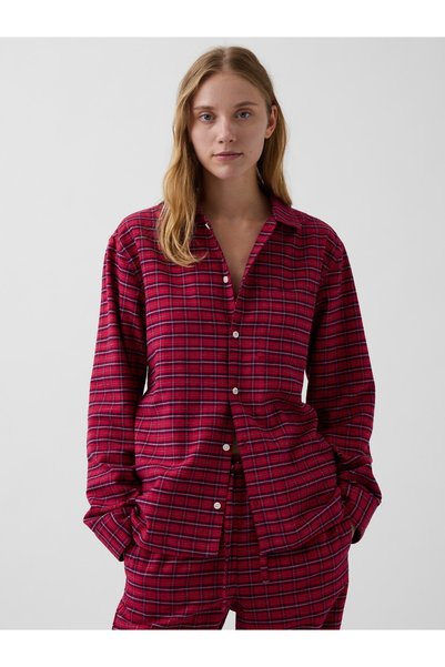 GAP Kadın Koyu Kırmızı Softest Flannel Gömlek Pijama Üstü