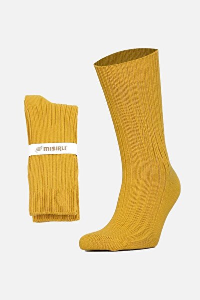 Mısırlı Unisex Cotton Bio Cotton Winter Socks Mustard