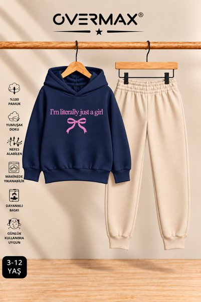 OVERMAX Girl's Just a Girl Printed Hooded Tracksuit Set - Ages 3-12