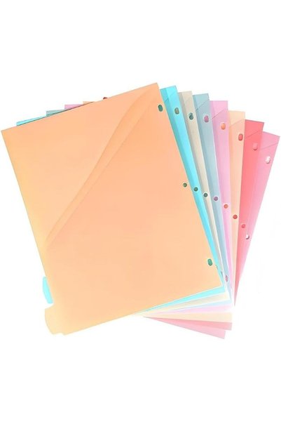 KASTWAVE 8 Pcs Multicolor Binder Dividers with Durable Pockets, Tabbed 3-Ring...