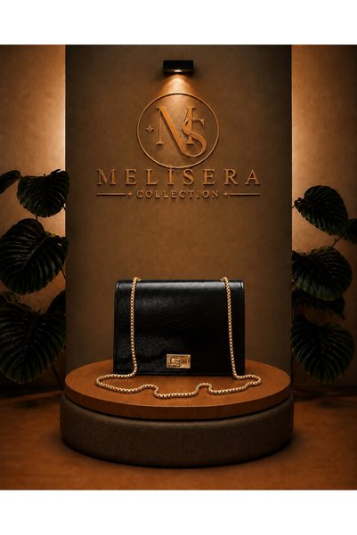 MELİSERA COLLECTION Kadın Gold Zincir Askılı Siyah Renk Kilit Detaylı Şık Omu...