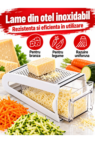 Fabrilux Razatoare de bucatarie cu recipient colector, lame din otel inoxidabil, pentru branza si legume, 22 x 13.5 x 8.5 cm