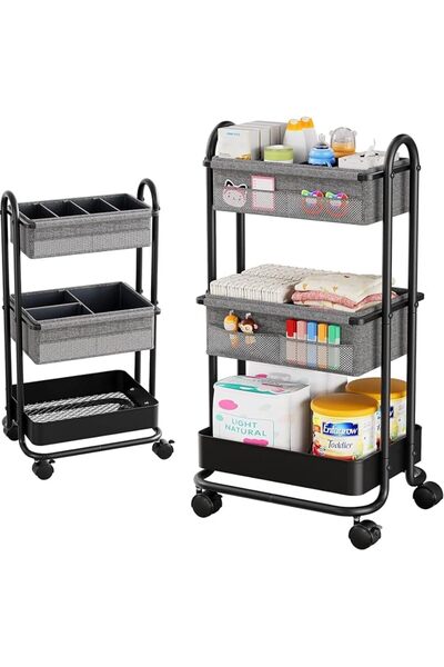 XICEN Baby Diaper Caddy Organizer Cart, 3 Tier Rolling Storage Cart with Whee...
