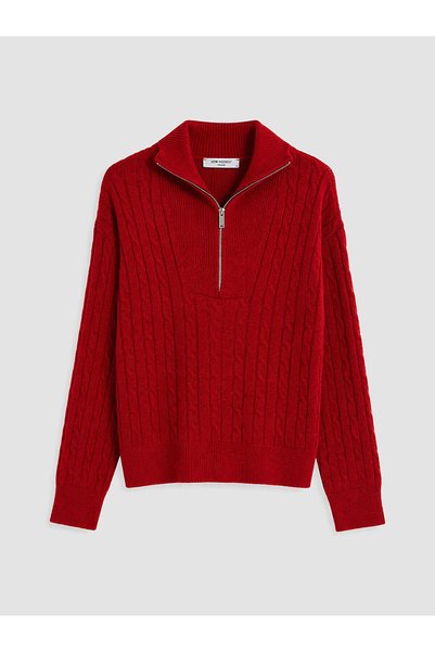 LC Waikiki Lcw Modest Red Knitwear Straight Stand Collar Women's Sweater with...