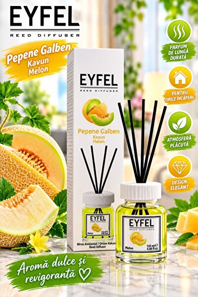 Eyfel Difuzor parfum de cameră Pepene Galben – Melon, 120 ml, cu bețișoare pa...
