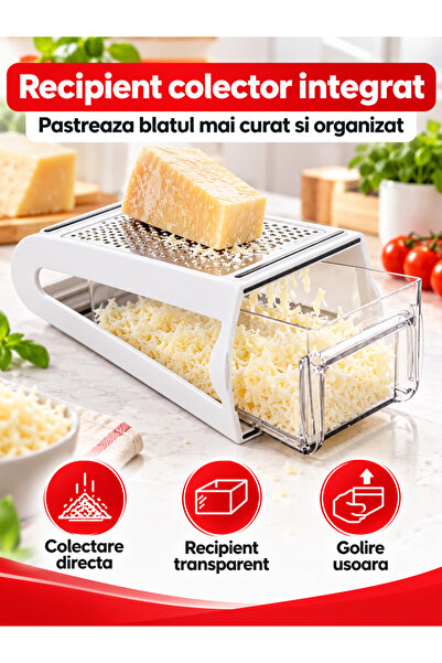 Fabrilux Razatoare de bucatarie cu recipient colector, lame din otel inoxidabil, pentru branza si legume, 22 x 13.5 x 8.5 cm