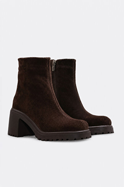 FAST STEP Genuine Leather 965Sza8822 Brown Suede Women's Thick Heeled Boots