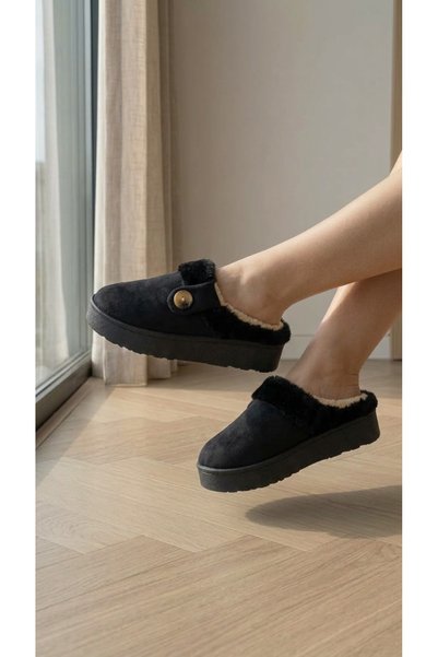 Generic Brand Lamedorehome Plush Lined Women's House Slippers with Button Detail
