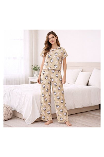 OEM Set Pijama Iarnă Femei din Bumbac Bej, Hello Kitty, Mânecă Scurtă, Mărimea L