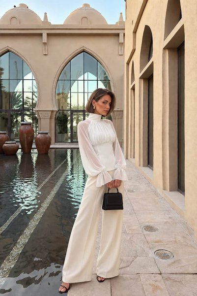 GLAMMOSS L'Atelier Stand Collar Chiffon Blouse