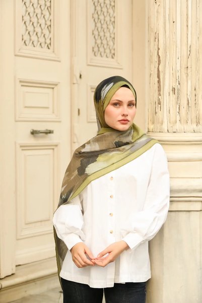 ENRİCO FERRİ Allure Soyut Brush Pattern Tencel Shawl