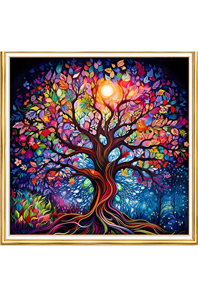 LİVA CRAFT Art & Craft Elmas Boyama Puzzle Kit, Rengarenk Hayat Ağacı 30x30 cm Mozaik
