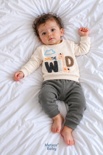 METEOR BABY Baby Boy Set Wild Giraffe Patterned 2-Piece Set Top and Bottom Se...