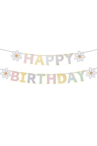 TERRIFI Happy Birthday Banner, Pre-Strung Backdrop Sign, Macaron Pastel Party...